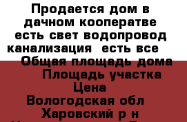 Продается дом в дачном кооператве есть свет водопровод канализация, есть все!!!! › Общая площадь дома ­ 80 › Площадь участка ­ 1 000 › Цена ­ 700 - Вологодская обл., Харовский р-н Недвижимость » Дома, коттеджи, дачи продажа   